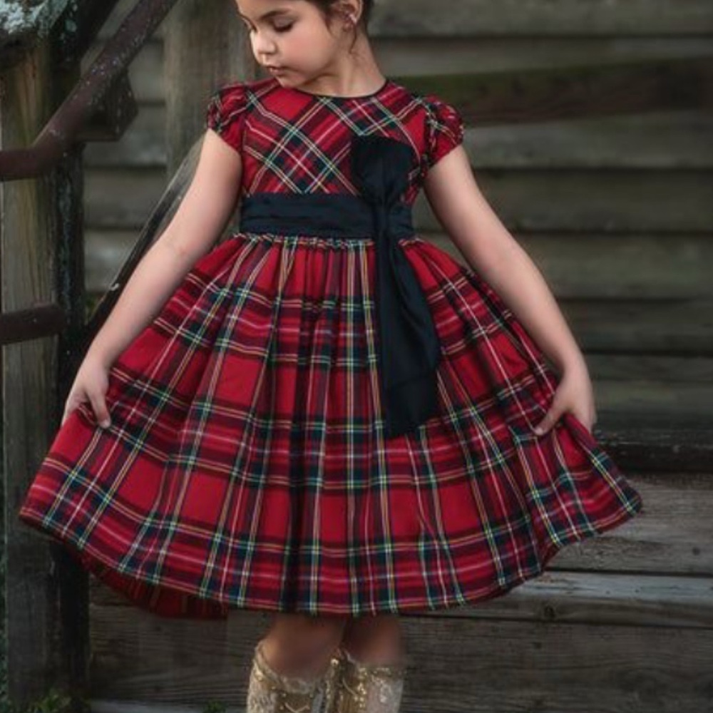 Trish Scully amaryllis tartan plaid Christmas dress girls 2 years NWT bows tulle